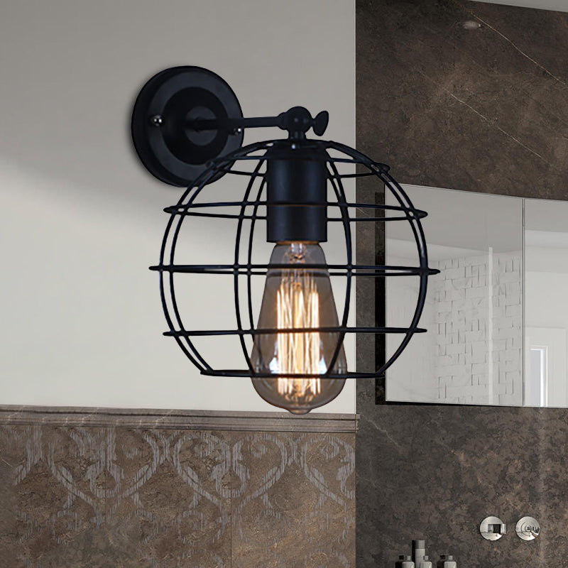 Black Barrel/Flared Cage Wall Sconce Industrial Style Metal 1 Head Living Room Rotatable Wall Mount Light Clearhalo 'Art deco wall lights' 'Cast Iron' 'Glass' 'Industrial wall lights' 'Industrial' 'Middle century wall lights' 'Modern' 'Rustic wall lights' 'Tiffany' 'Traditional wall lights' 'Wall Lamps & Sconces' 'Wall Lights' Lighting' 467804