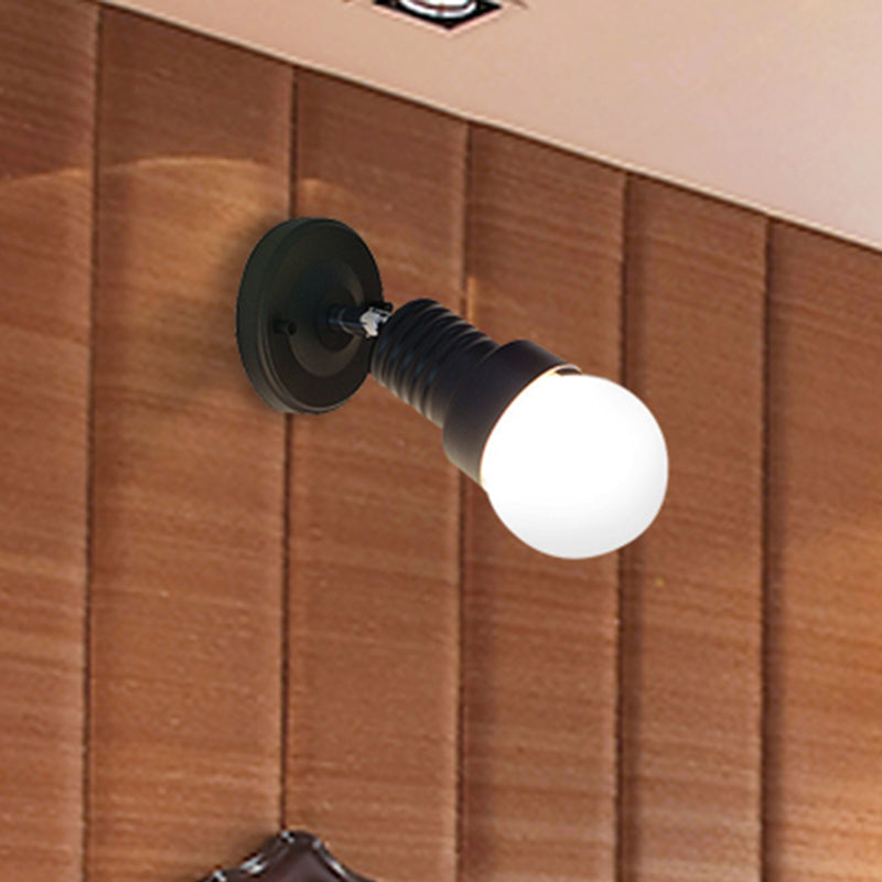 Black/White Mini Wall Light Sconce Industrial Style Metallic 1 Light Bedroom Rotatable Wall Mount Light with Bare Bulb Clearhalo 'Art deco wall lights' 'Cast Iron' 'Glass' 'Industrial wall lights' 'Industrial' 'Middle century wall lights' 'Modern' 'Rustic wall lights' 'Tiffany' 'Traditional wall lights' 'Wall Lamps & Sconces' 'Wall Lights' Lighting' 467930