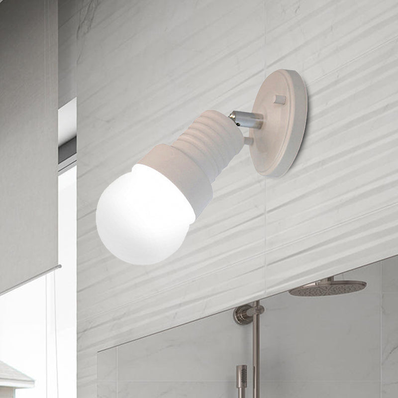 Black/White Mini Wall Light Sconce Industrial Style Metallic 1 Light Bedroom Rotatable Wall Mount Light with Bare Bulb Clearhalo 'Art deco wall lights' 'Cast Iron' 'Glass' 'Industrial wall lights' 'Industrial' 'Middle century wall lights' 'Modern' 'Rustic wall lights' 'Tiffany' 'Traditional wall lights' 'Wall Lamps & Sconces' 'Wall Lights' Lighting' 467932