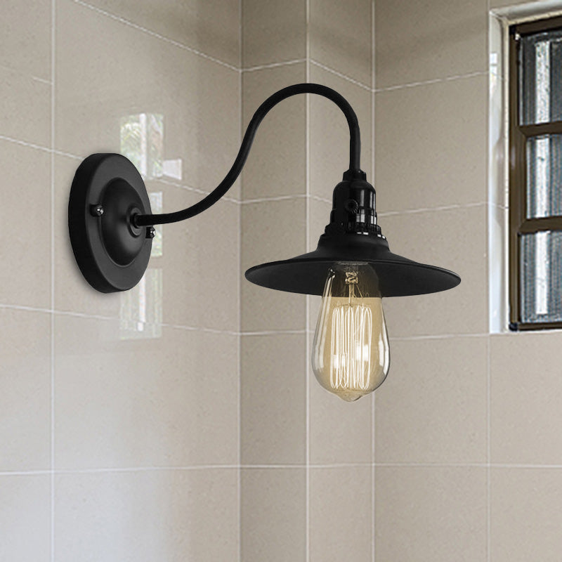Black Flat Shade Wall Lighting Industrial Style Metallic 1 Head Living Room Wall Light Sconce, 7"/8.5" Width Clearhalo 'Art deco wall lights' 'Cast Iron' 'Glass' 'Industrial wall lights' 'Industrial' 'Middle century wall lights' 'Modern' 'Rustic wall lights' 'Tiffany' 'Traditional wall lights' 'Wall Lamps & Sconces' 'Wall Lights' Lighting' 467934