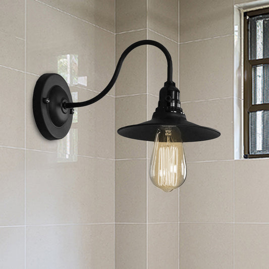 Black Flat Shade Wall Lighting Industrial Style Metallic 1 Head Living Room Wall Light Sconce, 7"/8.5" Width Clearhalo 'Art deco wall lights' 'Cast Iron' 'Glass' 'Industrial wall lights' 'Industrial' 'Middle century wall lights' 'Modern' 'Rustic wall lights' 'Tiffany' 'Traditional wall lights' 'Wall Lamps & Sconces' 'Wall Lights' Lighting' 467934