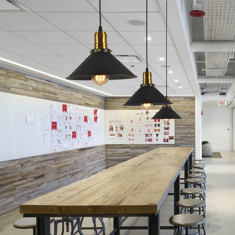 8.5"/10"/12" Wide Industrial Tapered Pendant Light 1 Light Metal Hanging Lamp in Black for Restaurant Black 8.5" Clearhalo 'Art Deco Pendants' 'Black' 'Cast Iron' 'Ceiling Lights' 'Ceramic' 'Crystal' 'Industrial Pendants' 'Industrial' 'Metal' 'Middle Century Pendants' 'Pendant Lights' 'Pendants' 'Rustic Pendants' 'Tiffany' Lighting' 467938