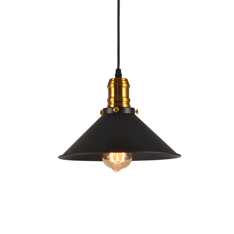 8.5"/10"/12" Wide Industrial Tapered Pendant Light 1 Light Metal Hanging Lamp in Black for Restaurant Clearhalo 'Art Deco Pendants' 'Black' 'Cast Iron' 'Ceiling Lights' 'Ceramic' 'Crystal' 'Industrial Pendants' 'Industrial' 'Metal' 'Middle Century Pendants' 'Pendant Lights' 'Pendants' 'Rustic Pendants' 'Tiffany' Lighting' 467943