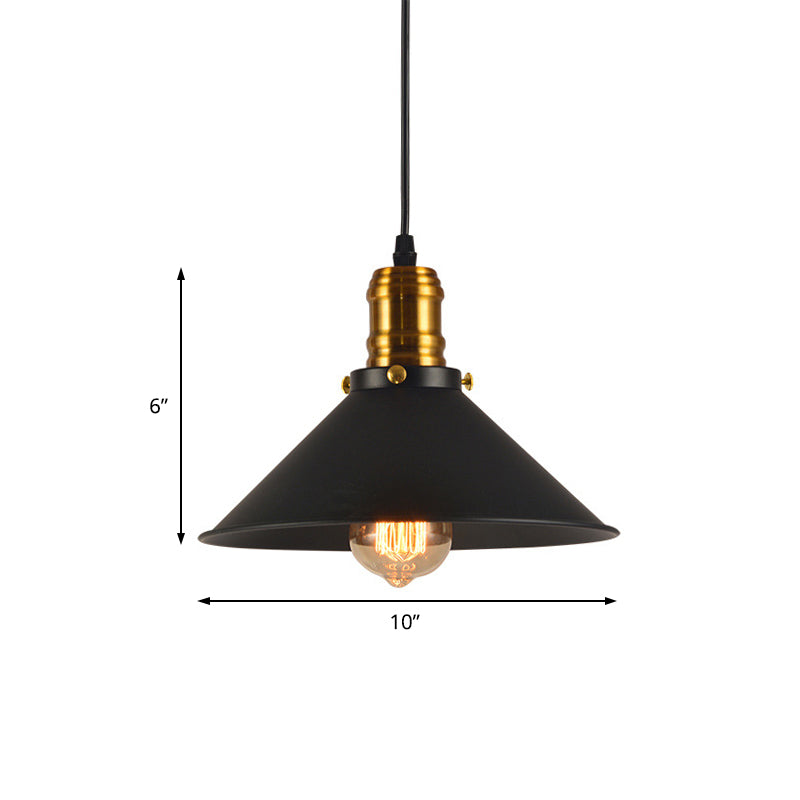 8.5"/10"/12" Wide Industrial Tapered Pendant Light 1 Light Metal Hanging Lamp in Black for Restaurant Clearhalo 'Art Deco Pendants' 'Black' 'Cast Iron' 'Ceiling Lights' 'Ceramic' 'Crystal' 'Industrial Pendants' 'Industrial' 'Metal' 'Middle Century Pendants' 'Pendant Lights' 'Pendants' 'Rustic Pendants' 'Tiffany' Lighting' 467944