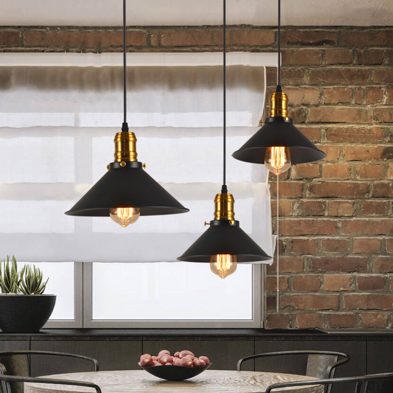 8.5"/10"/12" Wide Industrial Tapered Pendant Light 1 Light Metal Hanging Lamp in Black for Restaurant Clearhalo 'Art Deco Pendants' 'Black' 'Cast Iron' 'Ceiling Lights' 'Ceramic' 'Crystal' 'Industrial Pendants' 'Industrial' 'Metal' 'Middle Century Pendants' 'Pendant Lights' 'Pendants' 'Rustic Pendants' 'Tiffany' Lighting' 467946