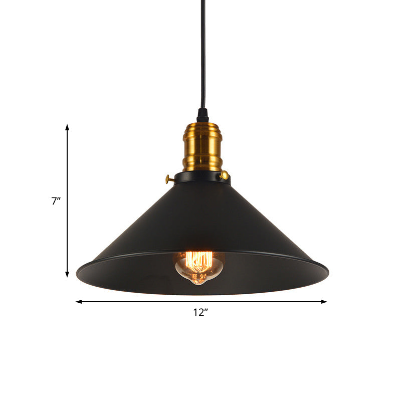 8.5"/10"/12" Wide Industrial Tapered Pendant Light 1 Light Metal Hanging Lamp in Black for Restaurant Clearhalo 'Art Deco Pendants' 'Black' 'Cast Iron' 'Ceiling Lights' 'Ceramic' 'Crystal' 'Industrial Pendants' 'Industrial' 'Metal' 'Middle Century Pendants' 'Pendant Lights' 'Pendants' 'Rustic Pendants' 'Tiffany' Lighting' 467948