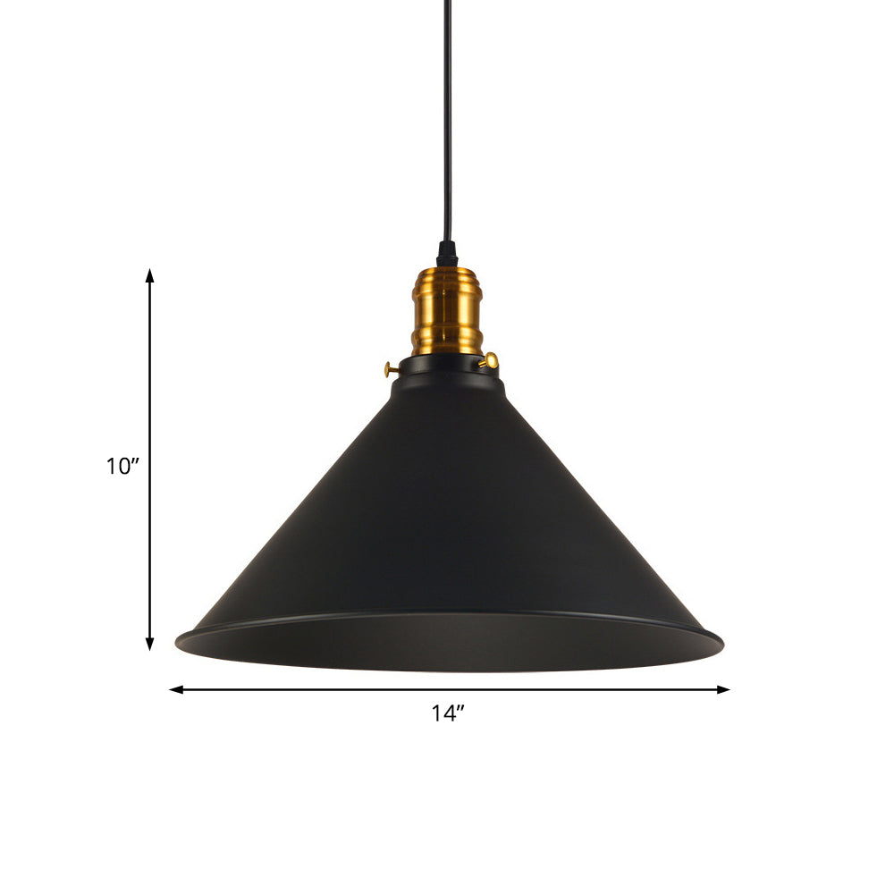 8.5"/10"/12" Wide Industrial Tapered Pendant Light 1 Light Metal Hanging Lamp in Black for Restaurant Clearhalo 'Art Deco Pendants' 'Black' 'Cast Iron' 'Ceiling Lights' 'Ceramic' 'Crystal' 'Industrial Pendants' 'Industrial' 'Metal' 'Middle Century Pendants' 'Pendant Lights' 'Pendants' 'Rustic Pendants' 'Tiffany' Lighting' 467951