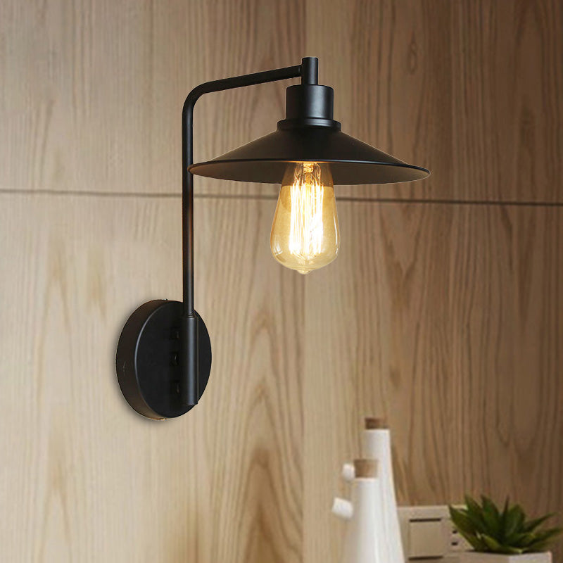 Black/White Flared Wall Lamp Vintage Rustic Iron 1 Bulb Living Room Wall Light Fixture with Angle Arm Clearhalo 'Art deco wall lights' 'Cast Iron' 'Glass' 'Industrial wall lights' 'Industrial' 'Middle century wall lights' 'Modern' 'Rustic wall lights' 'Tiffany' 'Traditional wall lights' 'Wall Lamps & Sconces' 'Wall Lights' Lighting' 467955