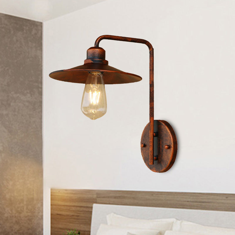 Black/White Flared Wall Lamp Vintage Rustic Iron 1 Bulb Living Room Wall Light Fixture with Angle Arm Clearhalo 'Art deco wall lights' 'Cast Iron' 'Glass' 'Industrial wall lights' 'Industrial' 'Middle century wall lights' 'Modern' 'Rustic wall lights' 'Tiffany' 'Traditional wall lights' 'Wall Lamps & Sconces' 'Wall Lights' Lighting' 467956