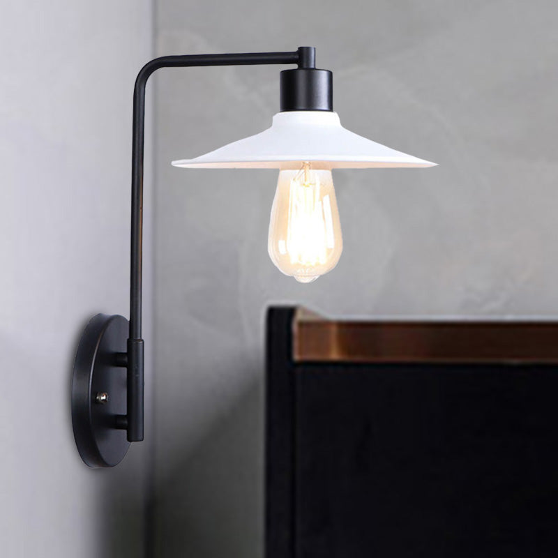 Black/White Flared Wall Lamp Vintage Rustic Iron 1 Bulb Living Room Wall Light Fixture with Angle Arm Clearhalo 'Art deco wall lights' 'Cast Iron' 'Glass' 'Industrial wall lights' 'Industrial' 'Middle century wall lights' 'Modern' 'Rustic wall lights' 'Tiffany' 'Traditional wall lights' 'Wall Lamps & Sconces' 'Wall Lights' Lighting' 467957