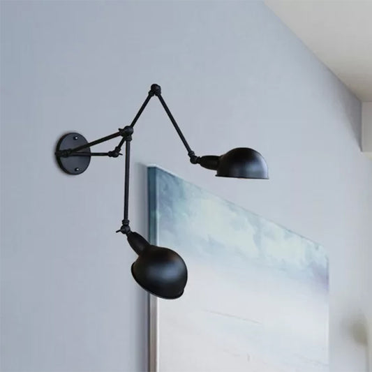 Swing Arm Hallway Wall Lamp with Bowl Shade Industrial Style Metal 2/3 Heads Black Sconce Lighting Clearhalo 'Art deco wall lights' 'Cast Iron' 'Glass' 'Industrial wall lights' 'Industrial' 'Middle century wall lights' 'Modern' 'Rustic wall lights' 'Tiffany' 'Traditional wall lights' 'Wall Lamps & Sconces' 'Wall Lights' Lighting' 467967