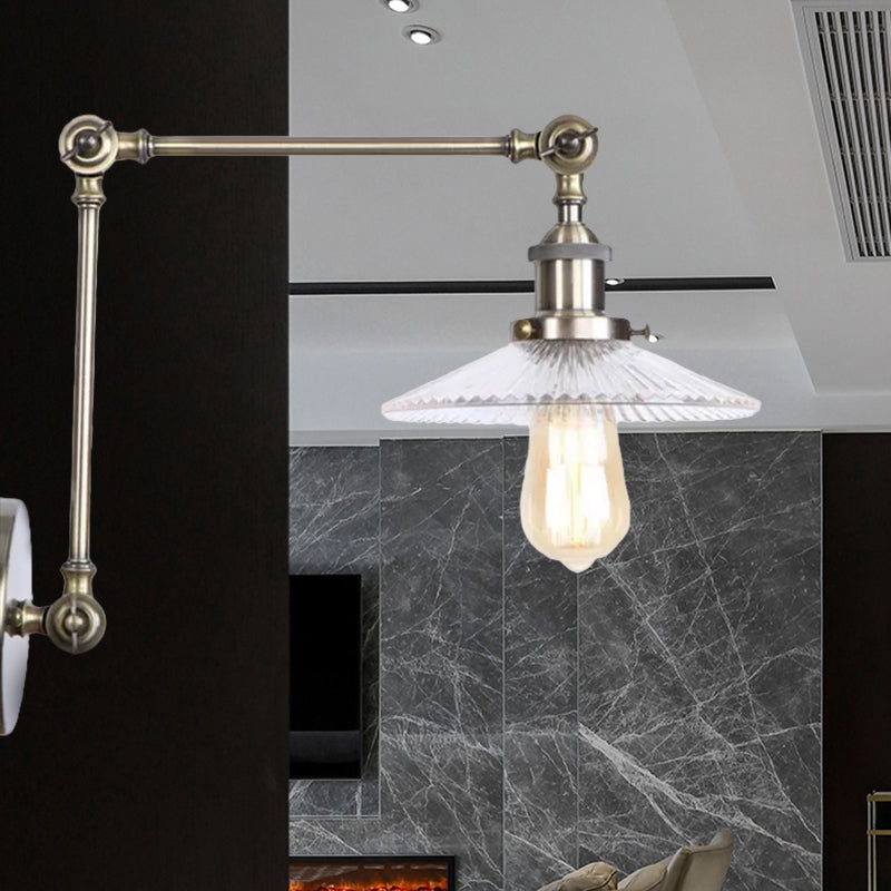 Saucer Living Room Sconce Light Fixture Rustic Style Prismatic Glass 1 Light Black/Silver/Brass Wall Lamp Clearhalo 'Cast Iron' 'Glass' 'Industrial wall lights' 'Industrial' 'Middle century wall lights' 'Modern' 'Tiffany' 'Traditional wall lights' 'Wall Lamps & Sconces' 'Wall Lights' Lighting' 468005