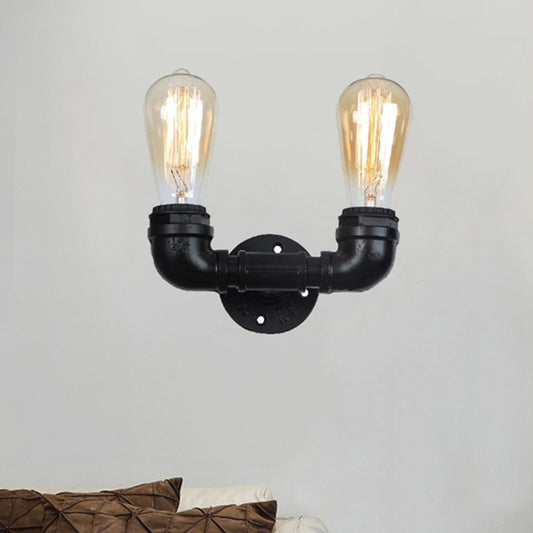 2 Heads Metal Wall Mount Light Industrial Black/Antique Brass Water Pipe Living Room Sconce Wall Light Clearhalo 'Art deco wall lights' 'Cast Iron' 'Glass' 'Industrial wall lights' 'Industrial' 'Middle century wall lights' 'Modern' 'Rustic wall lights' 'Tiffany' 'Traditional wall lights' 'Wall Lamps & Sconces' 'Wall Lights' Lighting' 468062