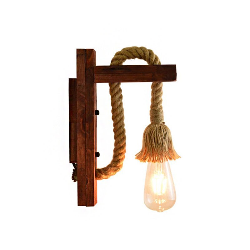 Rope Exposed Bulb Sconce Lighting Coastal 1 Light Living Room Wall Mounted Lamp in Red/Brown/Wood Clearhalo 'Industrial wall lights' 'Industrial' 'Middle century wall lights' 'Rustic wall lights' 'Tiffany' 'Wall Lamps & Sconces' 'Wall Lights' Lighting' 468067