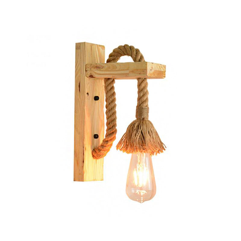 Rope Exposed Bulb Sconce Lighting Coastal 1 Light Living Room Wall Mounted Lamp in Red/Brown/Wood Clearhalo 'Industrial wall lights' 'Industrial' 'Middle century wall lights' 'Rustic wall lights' 'Tiffany' 'Wall Lamps & Sconces' 'Wall Lights' Lighting' 468074