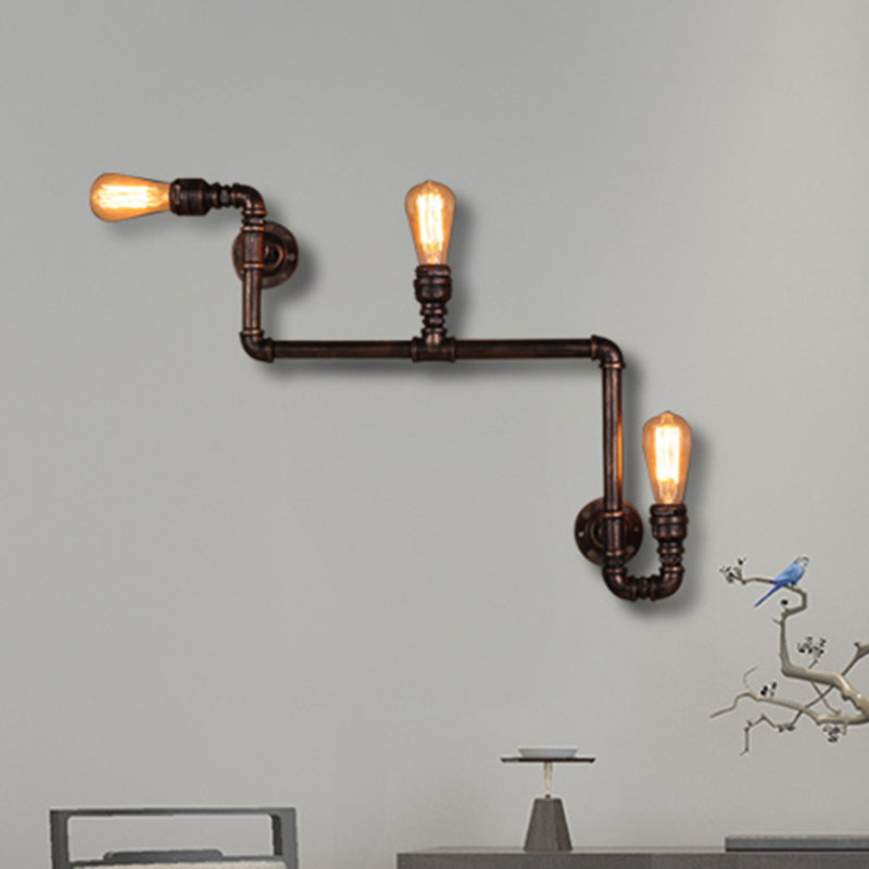 2/3 Heads Wall Mount Light Rustic Style Tubing Metal Sconce Lighting with Bare Bulb in Antique Bronze for Living Room Clearhalo 'Art deco wall lights' 'Cast Iron' 'Glass' 'Industrial wall lights' 'Industrial' 'Middle century wall lights' 'Modern' 'Rustic wall lights' 'Tiffany' 'Traditional wall lights' 'Wall Lamps & Sconces' 'Wall Lights' Lighting' 468172