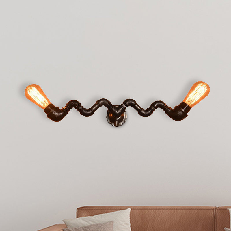 Bronze Finish Pipe Wall Lamp with Wavy Design Industrial Style Metallic 2/5 Bulbs Living Room Wall Sconce Light Clearhalo 'Art deco wall lights' 'Cast Iron' 'Glass' 'Industrial wall lights' 'Industrial' 'Middle century wall lights' 'Modern' 'Rustic wall lights' 'Tiffany' 'Traditional wall lights' 'Wall Lamps & Sconces' 'Wall Lights' Lighting' 468173
