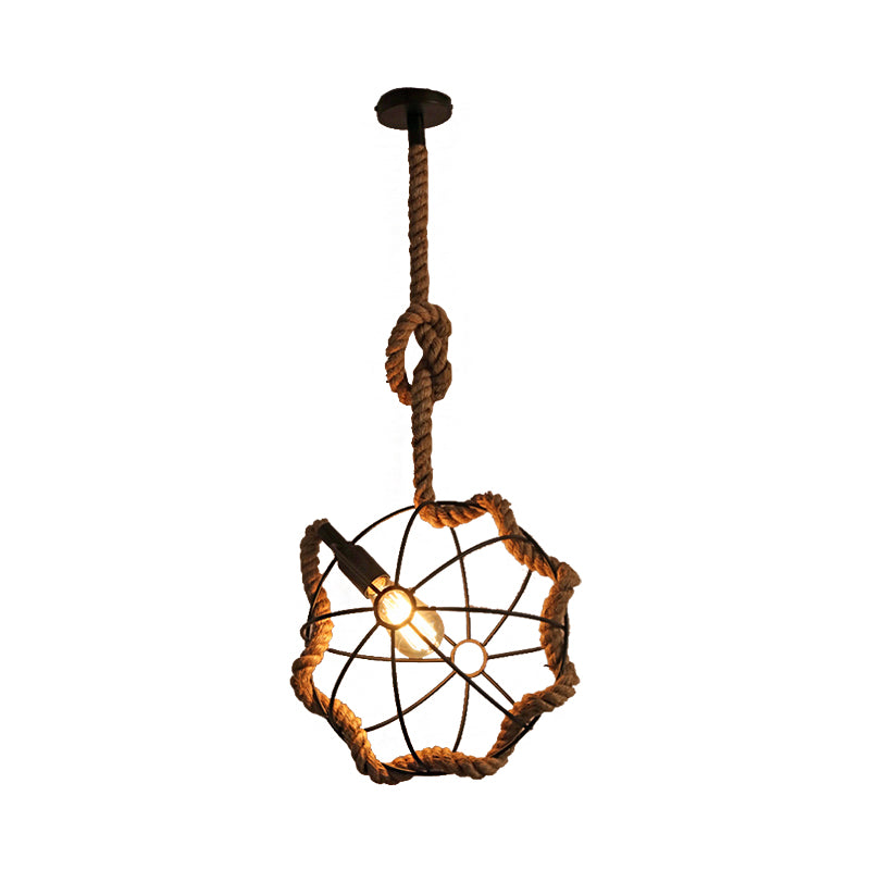 Beige 1 Light Pendant Lighting Industrial Metal and Rope Round Hanging Lamp for Dining Room Clearhalo 'Ceiling Lights' 'Industrial Pendants' 'Industrial' 'Middle Century Pendants' 'Pendant Lights' 'Pendants' 'Tiffany' Lighting' 468178