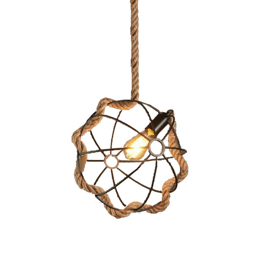 Beige 1 Light Pendant Lighting Industrial Metal and Rope Round Hanging Lamp for Dining Room Clearhalo 'Ceiling Lights' 'Industrial Pendants' 'Industrial' 'Middle Century Pendants' 'Pendant Lights' 'Pendants' 'Tiffany' Lighting' 468179