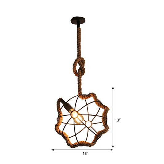 Beige 1 Light Pendant Lighting Industrial Metal and Rope Round Hanging Lamp for Dining Room Clearhalo 'Ceiling Lights' 'Industrial Pendants' 'Industrial' 'Middle Century Pendants' 'Pendant Lights' 'Pendants' 'Tiffany' Lighting' 468180