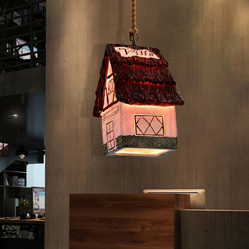 1 Light Hanging Ceiling Light with House Shade Resin Vintage Dining Room Pendant Lighting in Brown/Pink Rust C Clearhalo 'Ceiling Lights' 'Industrial Pendants' 'Industrial' 'Middle Century Pendants' 'Pendant Lights' 'Pendants' 'Tiffany' Lighting' 468197