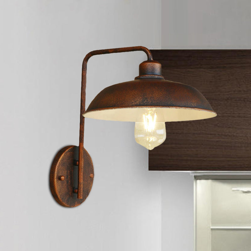 1 Light Barn Wall Sconce Light Antique Style Black/Rust Metallic Wall Lighting with Curved Arm for Hallway Clearhalo 'Art deco wall lights' 'Cast Iron' 'Glass' 'Industrial wall lights' 'Industrial' 'Middle century wall lights' 'Modern' 'Rustic wall lights' 'Tiffany' 'Traditional wall lights' 'Wall Lamps & Sconces' 'Wall Lights' Lighting' 468202