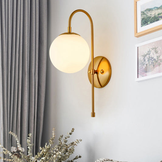 Golden Gooseneck Wall Sconce Modern 1 Head Metal Wall Lamp with Frosted Glass Ball Shade for Bedroom Clearhalo 'Cast Iron' 'Glass' 'Industrial' 'Modern wall lights' 'Modern' 'Tiffany' 'Traditional wall lights' 'Wall Lamps & Sconces' 'Wall Lights' Lighting' 468213