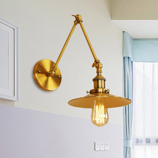 Vintage Stylish Saucer Wall Sconce 1 Light Metallic Wall Mount Light with Swing Arm in Brass/Copper Clearhalo 'Art deco wall lights' 'Cast Iron' 'Glass' 'Industrial wall lights' 'Industrial' 'Middle century wall lights' 'Modern' 'Rustic wall lights' 'Tiffany' 'Traditional wall lights' 'Wall Lamps & Sconces' 'Wall Lights' Lighting' 468216