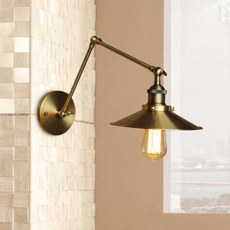 Vintage Stylish Saucer Wall Sconce 1 Light Metallic Wall Mount Light with Swing Arm in Brass/Copper Clearhalo 'Art deco wall lights' 'Cast Iron' 'Glass' 'Industrial wall lights' 'Industrial' 'Middle century wall lights' 'Modern' 'Rustic wall lights' 'Tiffany' 'Traditional wall lights' 'Wall Lamps & Sconces' 'Wall Lights' Lighting' 468217