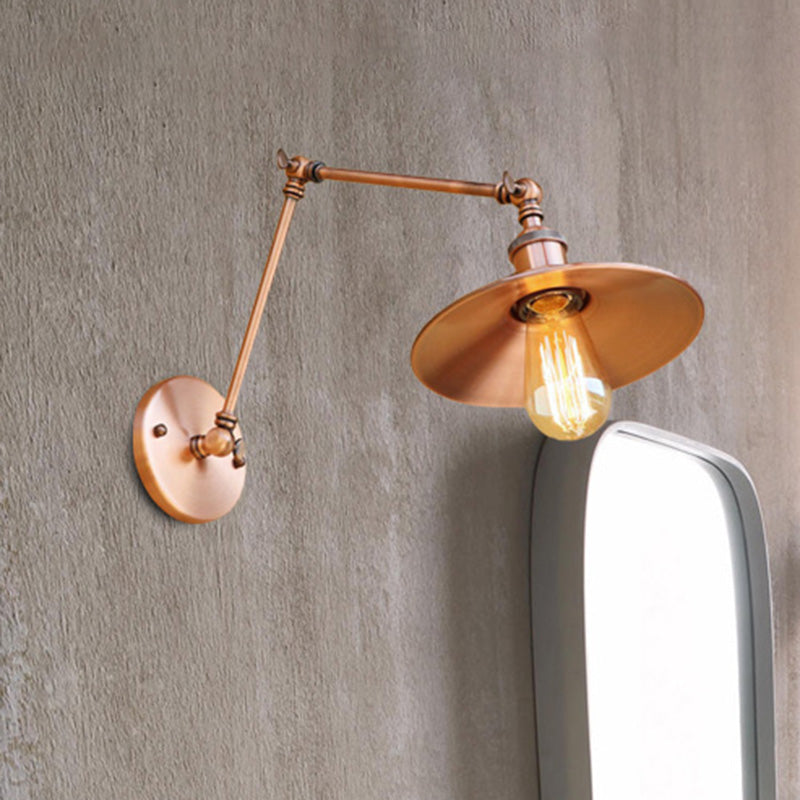 Vintage Stylish Saucer Wall Sconce 1 Light Metallic Wall Mount Light with Swing Arm in Brass/Copper Clearhalo 'Art deco wall lights' 'Cast Iron' 'Glass' 'Industrial wall lights' 'Industrial' 'Middle century wall lights' 'Modern' 'Rustic wall lights' 'Tiffany' 'Traditional wall lights' 'Wall Lamps & Sconces' 'Wall Lights' Lighting' 468219