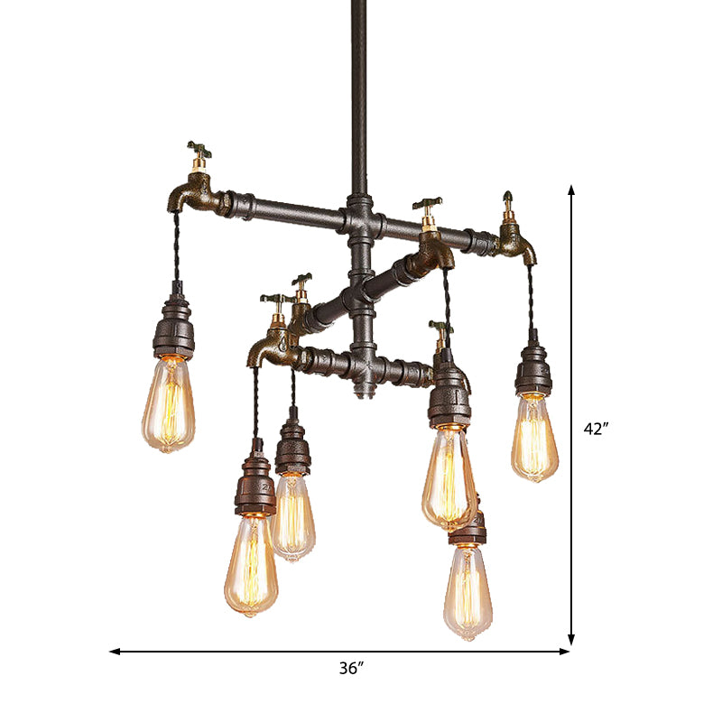 Black 2/4/6 Lights Chandelier Light Fixture Vintage Style Metal Exposed Bulb Pendant Lamp Clearhalo 'Cast Iron' 'Ceiling Lights' 'Chandeliers' 'Industrial Chandeliers' 'Industrial' 'Metal' 'Middle Century Chandeliers' 'Rustic Chandeliers' 'Tiffany' Lighting' 468223