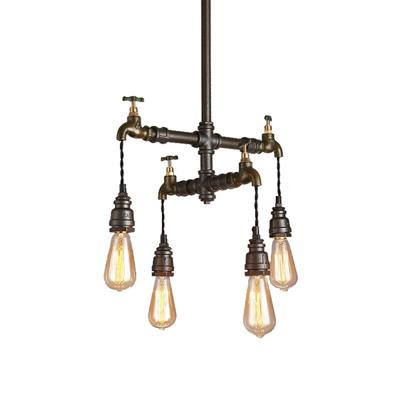 Black 2/4/6 Lights Chandelier Light Fixture Vintage Style Metal Exposed Bulb Pendant Lamp Clearhalo 'Cast Iron' 'Ceiling Lights' 'Chandeliers' 'Industrial Chandeliers' 'Industrial' 'Metal' 'Middle Century Chandeliers' 'Rustic Chandeliers' 'Tiffany' Lighting' 468225