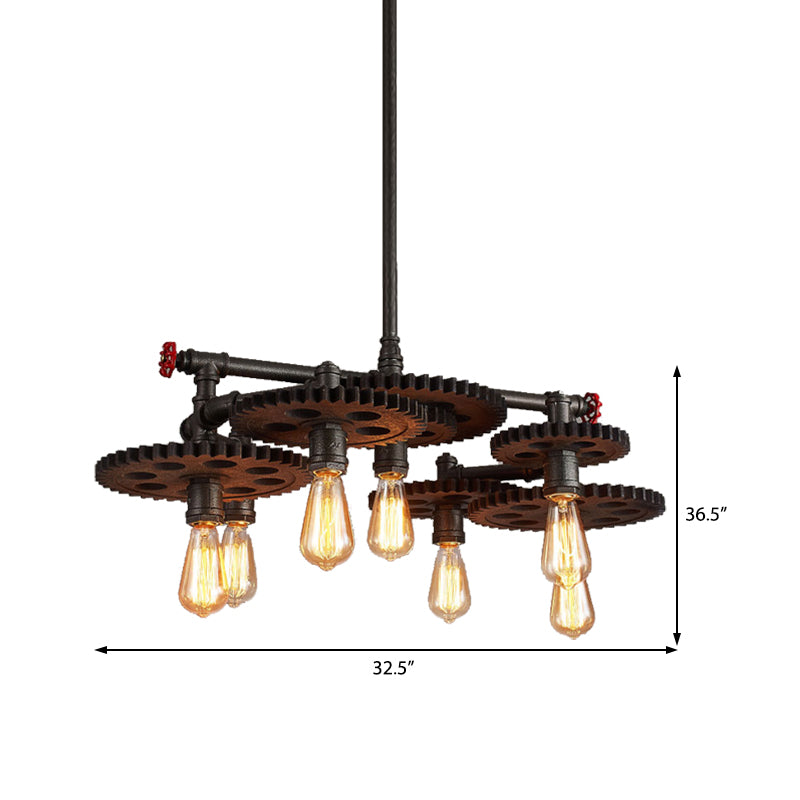 Black Cog Top Chandelier Lamp Vintage Metal 3/5/7-Light Dining Room Hanging Light with Valve Clearhalo 'Cast Iron' 'Ceiling Lights' 'Chandeliers' 'Industrial Chandeliers' 'Industrial' 'Metal' 'Middle Century Chandeliers' 'Rustic Chandeliers' 'Tiffany' Lighting' 468240