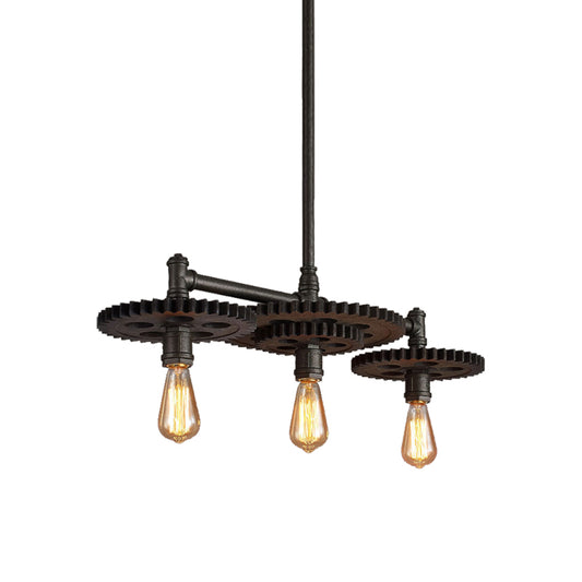 Black Cog Top Chandelier Lamp Vintage Metal 3/5/7-Light Dining Room Hanging Light with Valve Clearhalo 'Cast Iron' 'Ceiling Lights' 'Chandeliers' 'Industrial Chandeliers' 'Industrial' 'Metal' 'Middle Century Chandeliers' 'Rustic Chandeliers' 'Tiffany' Lighting' 468245