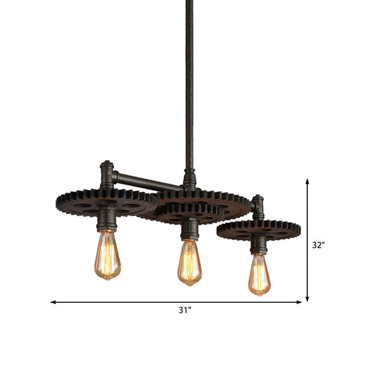 Black Cog Top Chandelier Lamp Vintage Metal 3/5/7-Light Dining Room Hanging Light with Valve Clearhalo 'Cast Iron' 'Ceiling Lights' 'Chandeliers' 'Industrial Chandeliers' 'Industrial' 'Metal' 'Middle Century Chandeliers' 'Rustic Chandeliers' 'Tiffany' Lighting' 468246