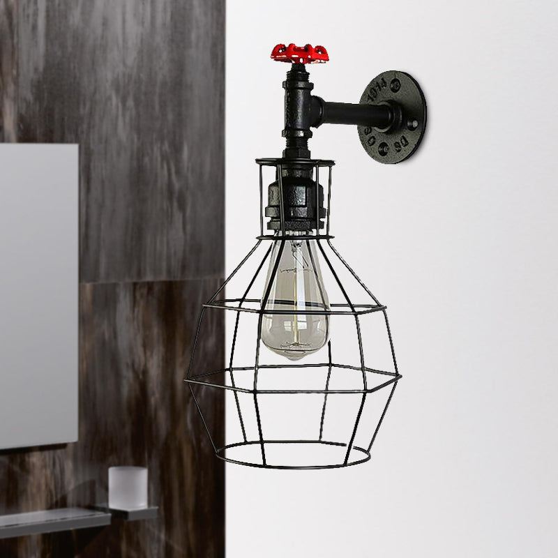 Globe Caged Corridor Wall Light Sconce with Valve Deco Vintage Metal 1 Light Black/Bronze Wall Lamp Clearhalo 'Art deco wall lights' 'Cast Iron' 'Glass' 'Industrial wall lights' 'Industrial' 'Middle century wall lights' 'Modern' 'Rustic wall lights' 'Tiffany' 'Traditional wall lights' 'Wall Lamps & Sconces' 'Wall Lights' Lighting' 468253