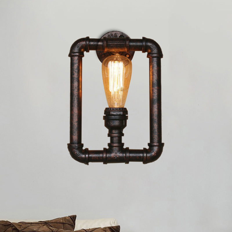 1 Bulb Rectangular Pipe Sconce Light Antique Stylish Black/Rust Iron Wall Mounted Lamp for Bedroom Clearhalo 'Art deco wall lights' 'Cast Iron' 'Glass' 'Industrial wall lights' 'Industrial' 'Middle century wall lights' 'Modern' 'Rustic wall lights' 'Tiffany' 'Traditional wall lights' 'Wall Lamps & Sconces' 'Wall Lights' Lighting' 468278