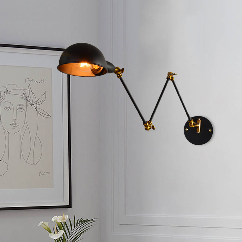 Dome Shade Bedroom Wall Light Sconce Industrial Metal 1 Head Black Reading Wall Lamp with Adjustable Arm Clearhalo 'Art deco wall lights' 'Cast Iron' 'Glass' 'Industrial wall lights' 'Industrial' 'Middle century wall lights' 'Modern' 'Rustic wall lights' 'Tiffany' 'Traditional wall lights' 'Wall Lamps & Sconces' 'Wall Lights' Lighting' 468289