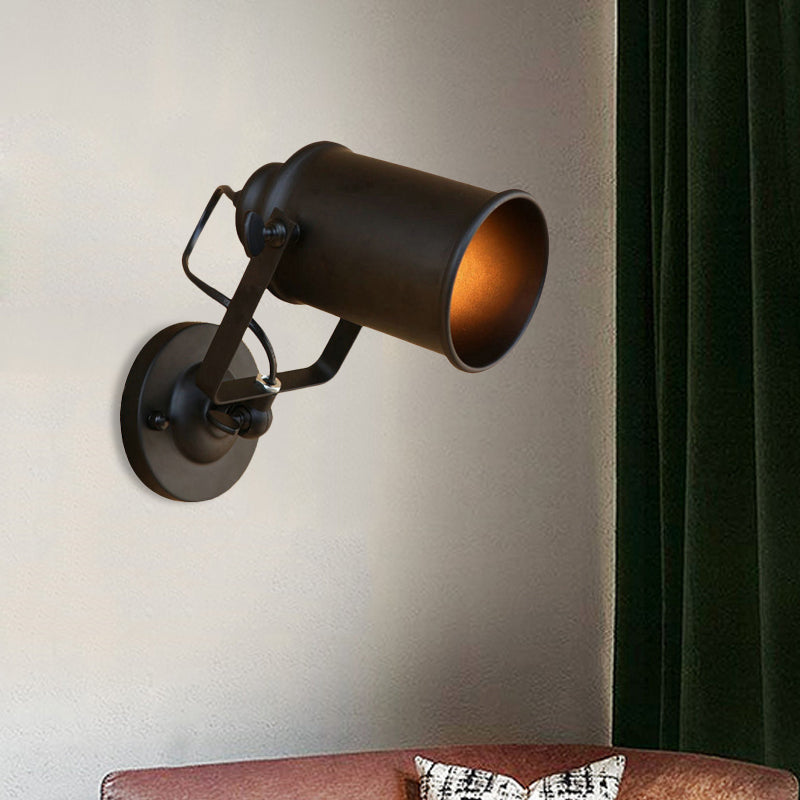 Cylinder Metallic Sconce Lighting Antique Style 1 Light Living Room Wall Mounted Light in Black/Rust Clearhalo 'Art deco wall lights' 'Cast Iron' 'Glass' 'Industrial wall lights' 'Industrial' 'Middle century wall lights' 'Modern' 'Rustic wall lights' 'Tiffany' 'Traditional wall lights' 'Wall Lamps & Sconces' 'Wall Lights' Lighting' 468308