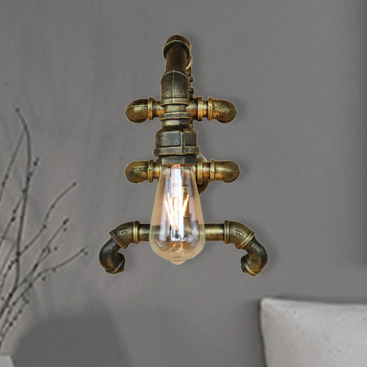 Expose Bulb Bathroom Wall Lighting Steampunk Iron 1 Light Antique Brass Sconce Light with Curved Pipe Clearhalo 'Art deco wall lights' 'Cast Iron' 'Glass' 'Industrial wall lights' 'Industrial' 'Middle century wall lights' 'Modern' 'Rustic wall lights' 'Tiffany' 'Traditional wall lights' 'Wall Lamps & Sconces' 'Wall Lights' Lighting' 468314