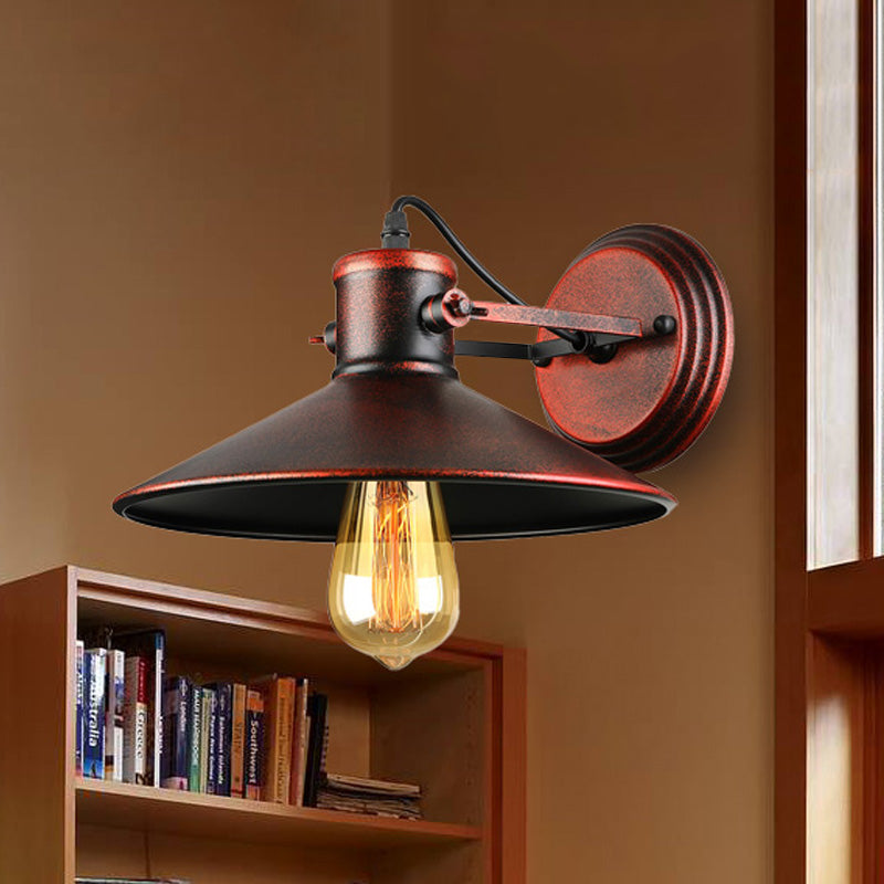 Metallic Saucer Sconce Wall Lighting Antique Style 1 Bulb Corridor Wall Sconce Lamp in Black/Rust Clearhalo 'Art deco wall lights' 'Cast Iron' 'Glass' 'Industrial wall lights' 'Industrial' 'Middle century wall lights' 'Modern' 'Rustic wall lights' 'Tiffany' 'Traditional wall lights' 'Wall Lamps & Sconces' 'Wall Lights' Lighting' 468317