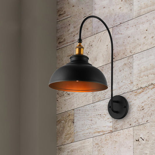 1 Bulb Wall Lighting with Bowl Shade and Arched Arm Iron Industrial Style Bedside Wall Sconce in Black Clearhalo 'Art deco wall lights' 'Cast Iron' 'Glass' 'Industrial wall lights' 'Industrial' 'Middle century wall lights' 'Modern' 'Rustic wall lights' 'Tiffany' 'Traditional wall lights' 'Wall Lamps & Sconces' 'Wall Lights' Lighting' 468319