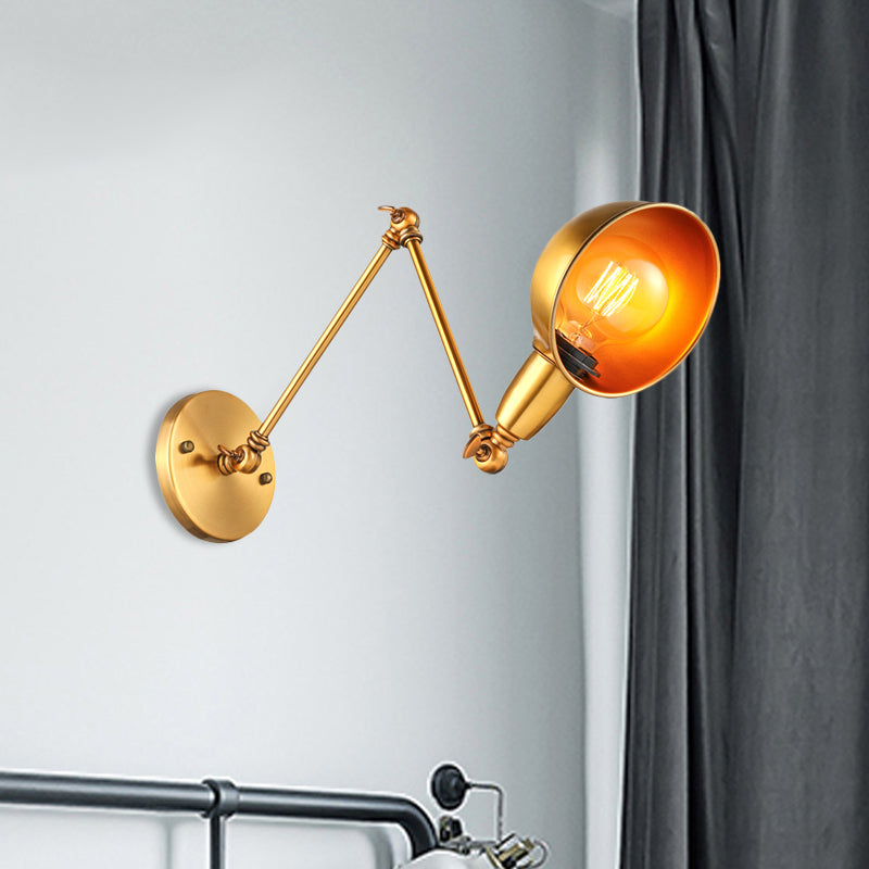 Retro Dome Wall Sconce 1 Bulb Metal Wall Lighting with Swing Arm in Brass/Chrome for Bathroom Clearhalo 'Art deco wall lights' 'Cast Iron' 'Glass' 'Industrial wall lights' 'Industrial' 'Middle century wall lights' 'Modern' 'Rustic wall lights' 'Tiffany' 'Traditional wall lights' 'Wall Lamps & Sconces' 'Wall Lights' Lighting' 468324