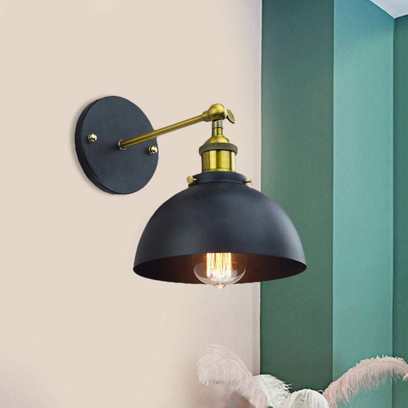 1 Head Wall Lighting with Dome Shade Metallic Rotatable Wall Mount Lamp in Brass Finish for Balcony Clearhalo 'Art deco wall lights' 'Cast Iron' 'Glass' 'Industrial wall lights' 'Industrial' 'Middle century wall lights' 'Modern' 'Rustic wall lights' 'Tiffany' 'Traditional wall lights' 'Wall Lamps & Sconces' 'Wall Lights' Lighting' 468326
