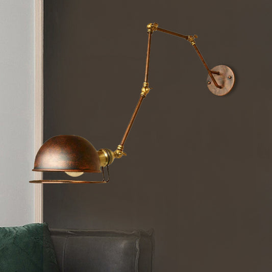Bowl Shade Iron Sconce Lighting with Swing Arm Antique Style 1 Head Study Room Wall Light Fixture in Rust Clearhalo 'Art deco wall lights' 'Cast Iron' 'Glass' 'Industrial wall lights' 'Industrial' 'Middle century wall lights' 'Modern' 'Rustic wall lights' 'Tiffany' 'Traditional wall lights' 'Wall Lamps & Sconces' 'Wall Lights' Lighting' 468347