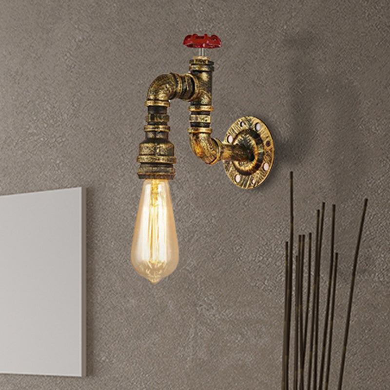 Antique Brass Faucet Shaped Wall Sconce with Valve Industrial 1 Light Living Room Wall Mount Light Clearhalo 'Art deco wall lights' 'Cast Iron' 'Glass' 'Industrial wall lights' 'Industrial' 'Middle century wall lights' 'Modern' 'Rustic wall lights' 'Tiffany' 'Traditional wall lights' 'Wall Lamps & Sconces' 'Wall Lights' Lighting' 468348