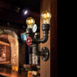2/3 Lights Wall Mount Light with Pipe and Gauge Metal Steampunk Restaurant Wall Lighting in Black Clearhalo 'Art deco wall lights' 'Cast Iron' 'Glass' 'Industrial wall lights' 'Industrial' 'Middle century wall lights' 'Modern' 'Rustic wall lights' 'Tiffany' 'Traditional wall lights' 'Wall Lamps & Sconces' 'Wall Lights' Lighting' 468359