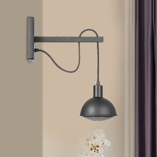 1 Light Wall Lighting Farmhouse Bowl Shade Metallic Wall Mount Light in Black for Dining Room Clearhalo 'Art deco wall lights' 'Cast Iron' 'Glass' 'Industrial wall lights' 'Industrial' 'Middle century wall lights' 'Modern' 'Rustic wall lights' 'Tiffany' 'Traditional wall lights' 'Wall Lamps & Sconces' 'Wall Lights' Lighting' 468379