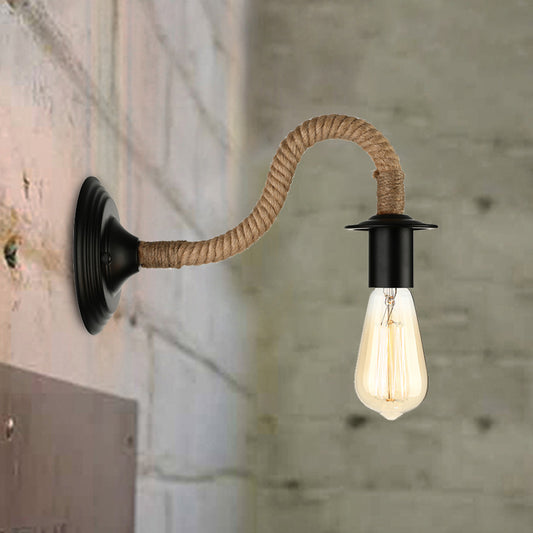 Black Finish 1 Head Wall Mount Light Industrial Roped Gooseneck Arm/Circle Wall Lighting for Balcony Black Gooseneck Clearhalo 'Art deco wall lights' 'Cast Iron' 'Glass' 'Industrial wall lights' 'Industrial' 'Middle century wall lights' 'Modern' 'Rustic wall lights' 'Tiffany' 'Traditional wall lights' 'Wall Lamps & Sconces' 'Wall Lights' Lighting' 468398