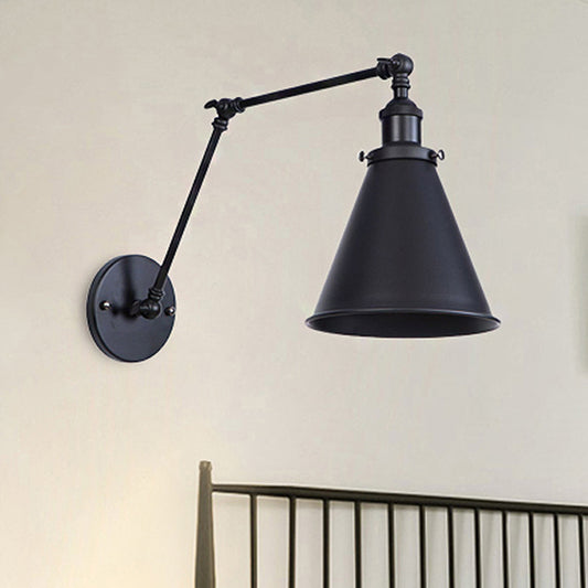 2 Packs Tapered Metal Sconce Light Industrial Style 1 Head Corridor Wall Light with Swing Arm in Black Clearhalo 'Cast Iron' 'Glass' 'Industrial' 'Modern wall lights' 'Modern' 'Tiffany' 'Traditional wall lights' 'Wall Lamps & Sconces' 'Wall Lights' Lighting' 468401
